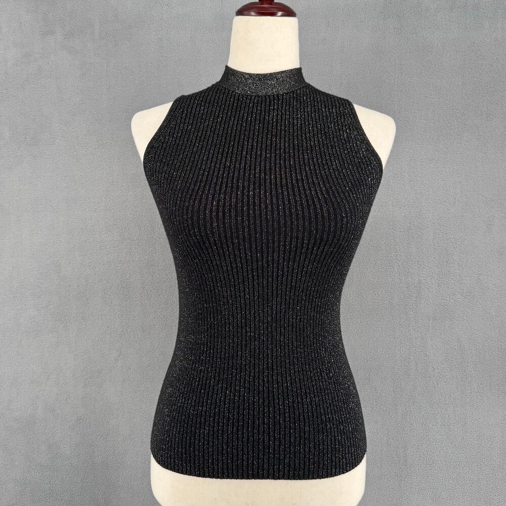 ett twa‎ Anthropologie Glistening Ribbed Knit Sleeveless Top Womens S Black
